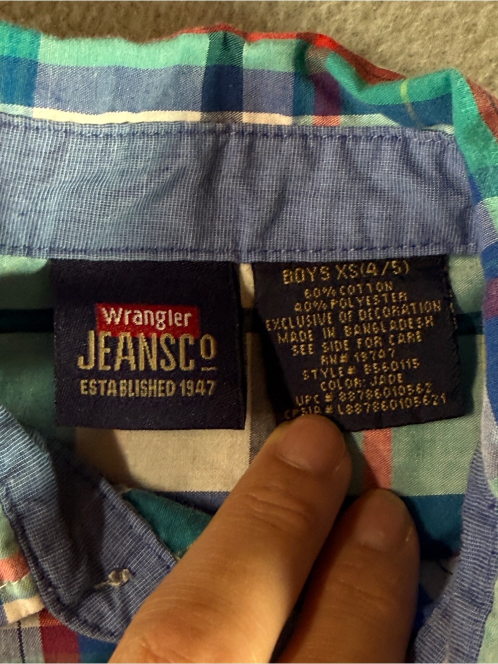 Wrangler Short-Sleeve Plaid Button-Down Shirt - Teal, Blue, White - Picture 4 of 4